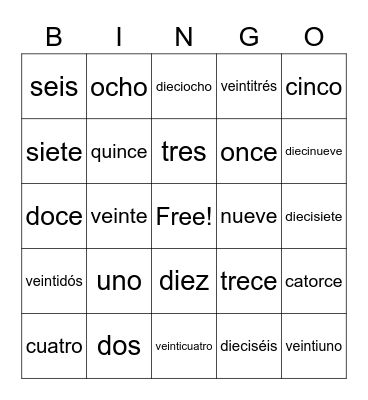 SPANISH BINGO Card