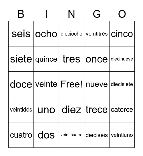 SPANISH BINGO Card