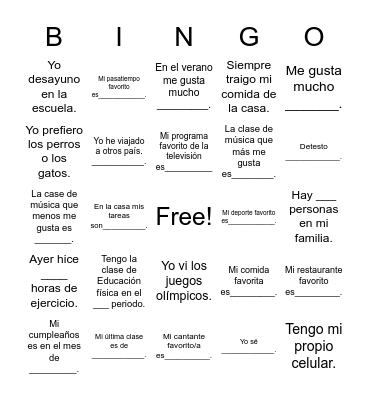 Lotería de comienzo de ciclo Bingo Card