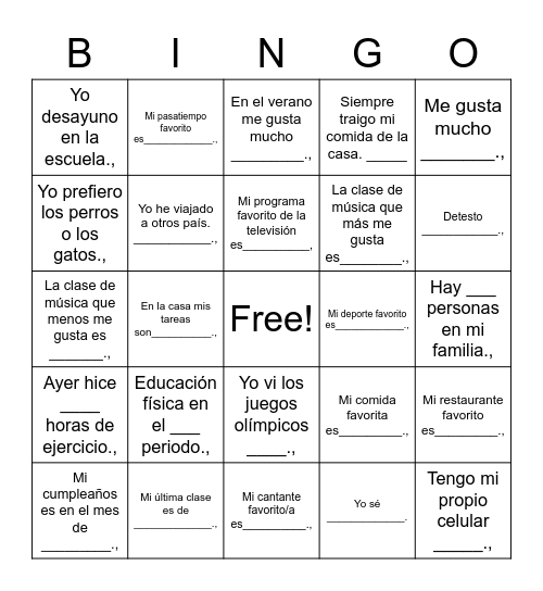 Untitled Bingo Card