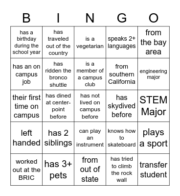 Get to Know You Bingo! Bingo Card
