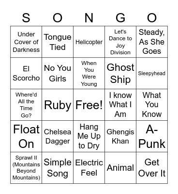 Indie/Alternative Bingo Card