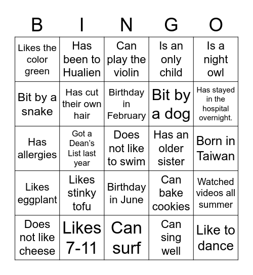 Untitled Bingo Card