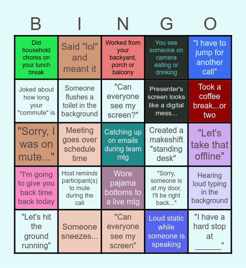 Virtual Workplace Bingo Card