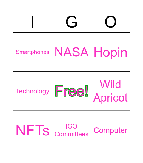 IGO Device Bingo Card