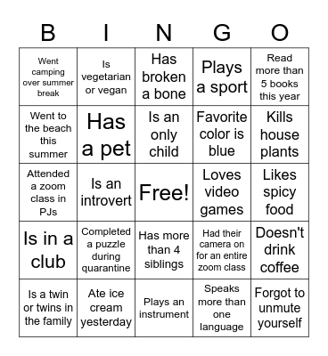 FRIST DAY BINGO! Bingo Card