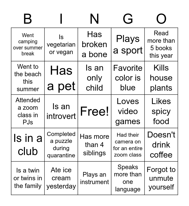 FRIST DAY BINGO! Bingo Card