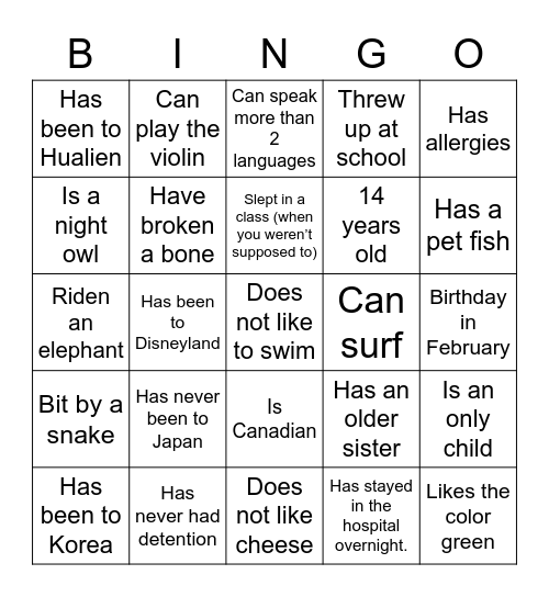 Untitled Bingo Card