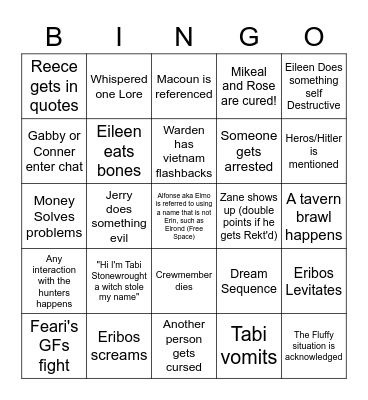 Session 30: *squints suspiciously* the shopping episode? Bingo Card