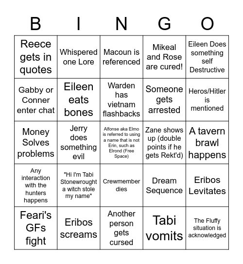 Session 30: *squints suspiciously* the shopping episode? Bingo Card