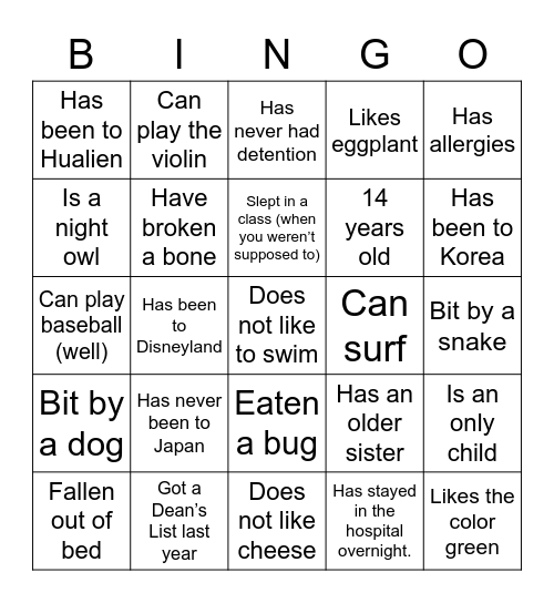 Untitled Bingo Card