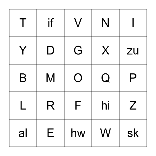 L'Alfabeto Bingo Card