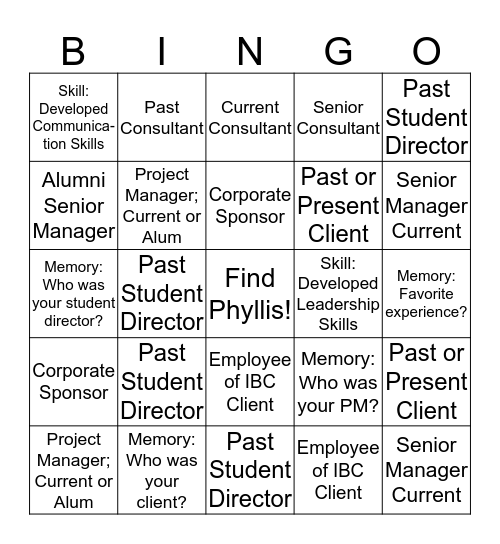 Networking Event Bingo Card