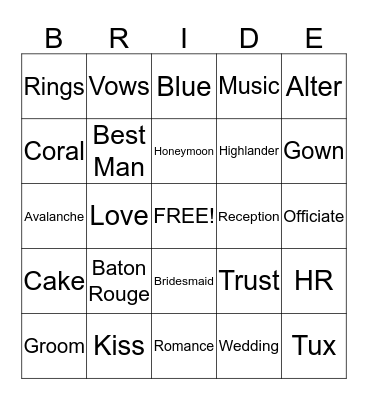 Shower Bingo 5/8/15 Bingo Card