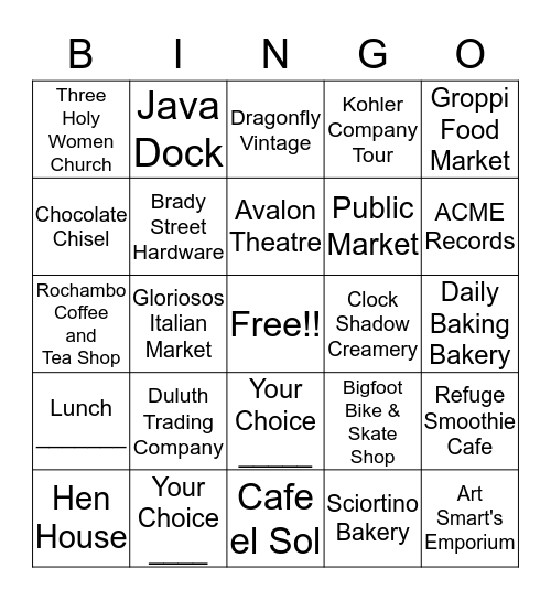 Out and About: Spirit of Communities Bingo Card