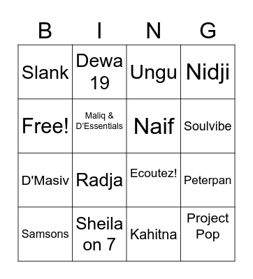 Band Indonesia Bingo Card