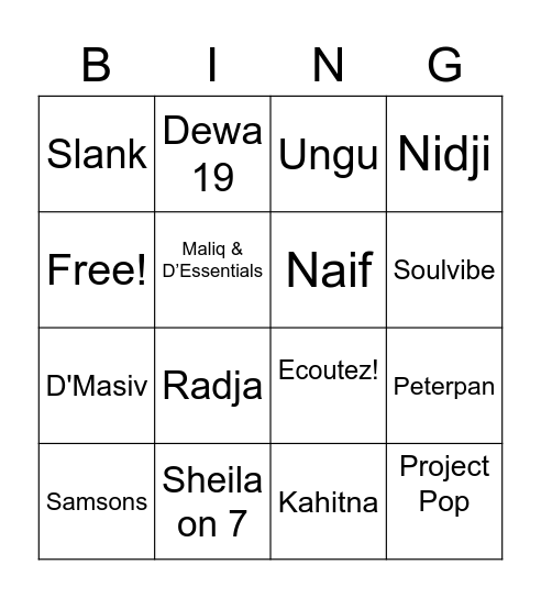 Band Indonesia Bingo Card