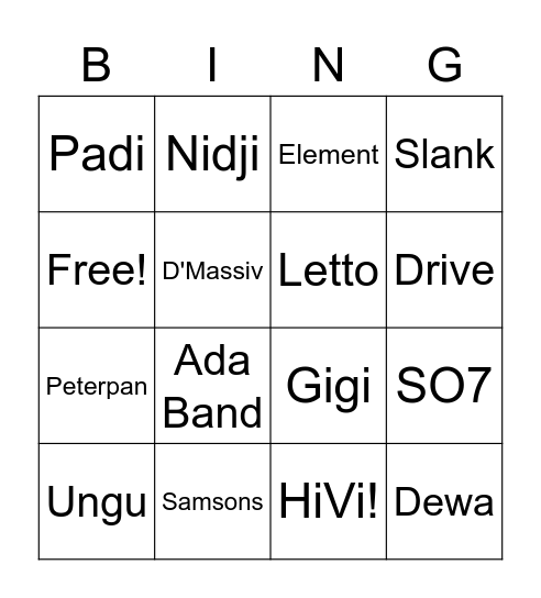 Nisa Bingo Card