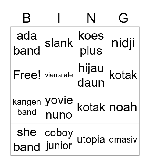 band indonesia Bingo Card
