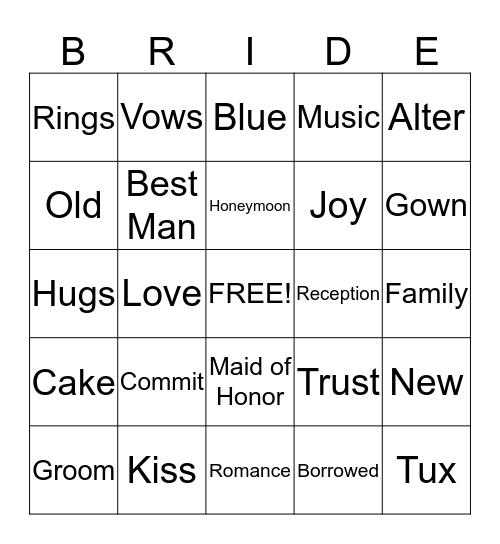 Shower Bingo 5/8/15 Bingo Card
