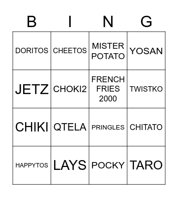 Snack Bingo Card