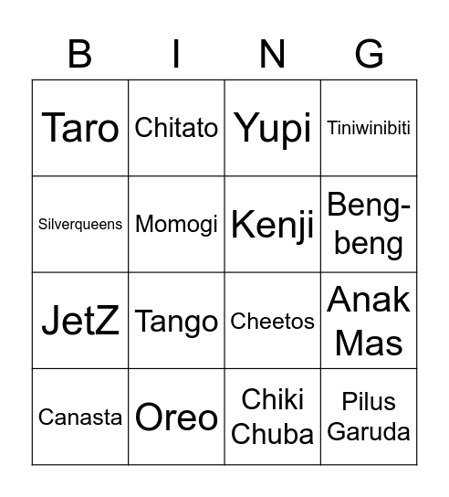 Brand Snack Bingo Card