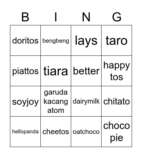 brand snack Bingo Card