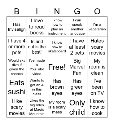 8th Grade Welcome Back to school Bingo Card