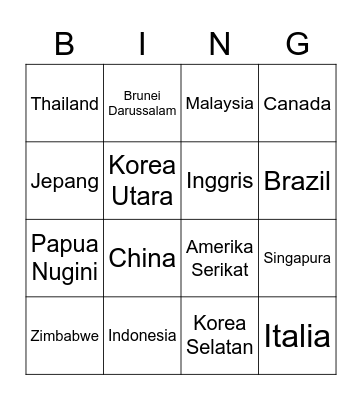 Negara Bingo Card