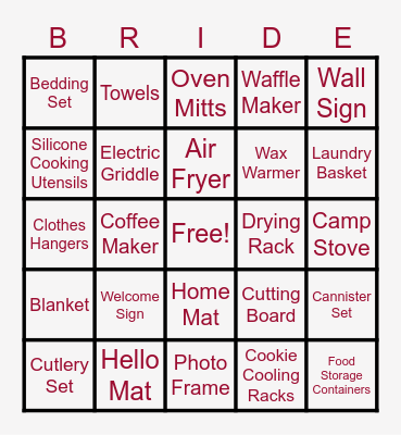 Bridal Shower BINGO Card