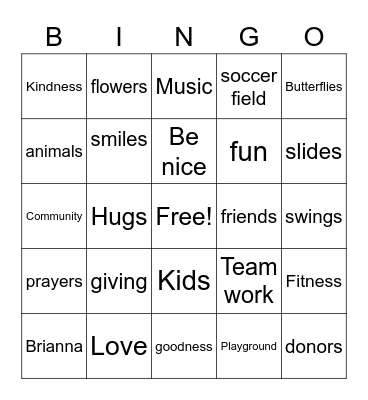 Brianna's Wish Bingo Card