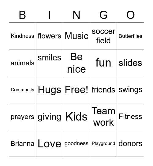 Brianna's Wish Bingo Card