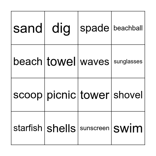 At The Beach Bingo Card