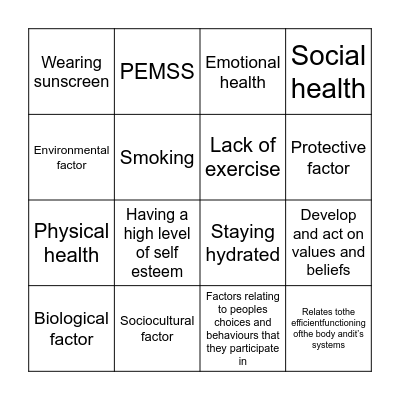 What is health? Bingo Card