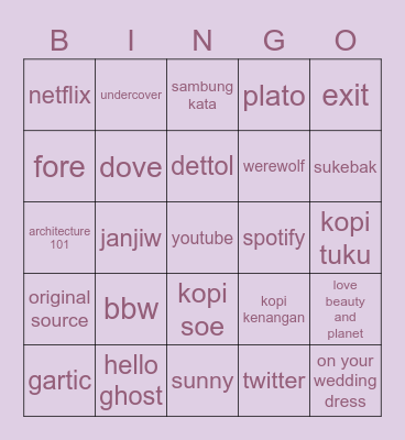 yk Bingo Card