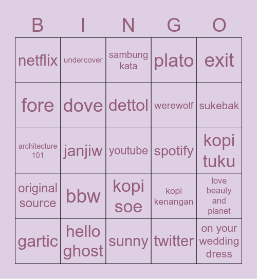 yk Bingo Card