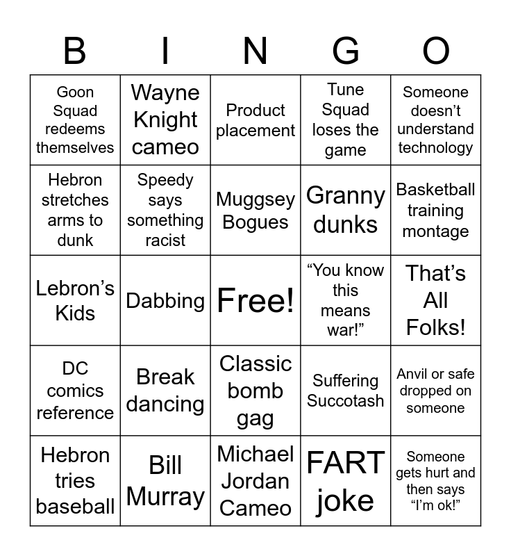 Space Jam 2 Electric Bugsaloo Bingo Card