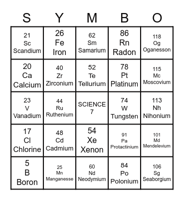 SYMBO SCIENCE 7 Bingo Card