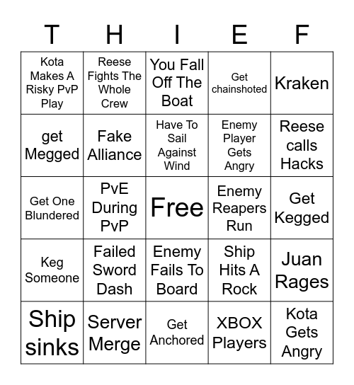 Sea of Thieves Bingo Card