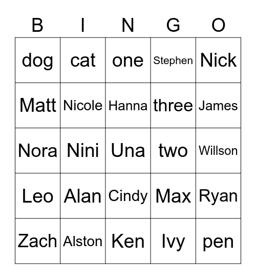 Begonia Bingo Card