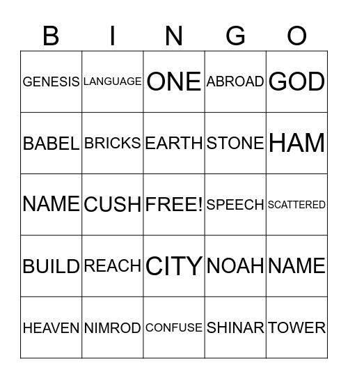 TOWER OF BABEL  Bingo Card