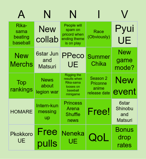 3.5 Anniversary Bingo Card