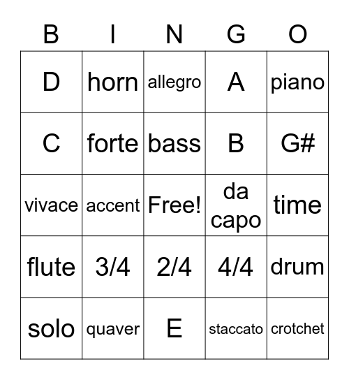 zoom music bingo Card