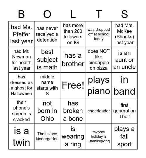 BOLTS Bingo Card