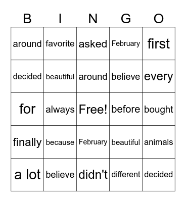 Untitled Bingo Card