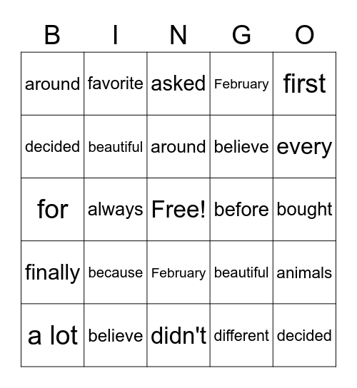 Untitled Bingo Card