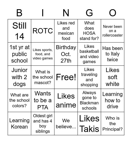 Untitled Bingo Card