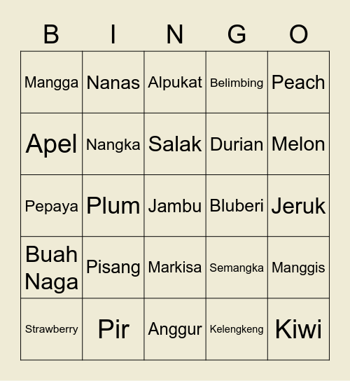 BUAH BUAHAN Bingo Card