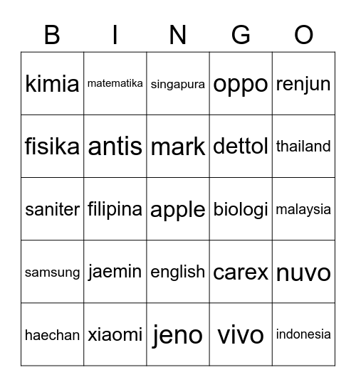 Kinara Bingo Card