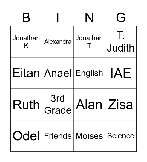 3rd Grade D's Bingo! Bingo Card
